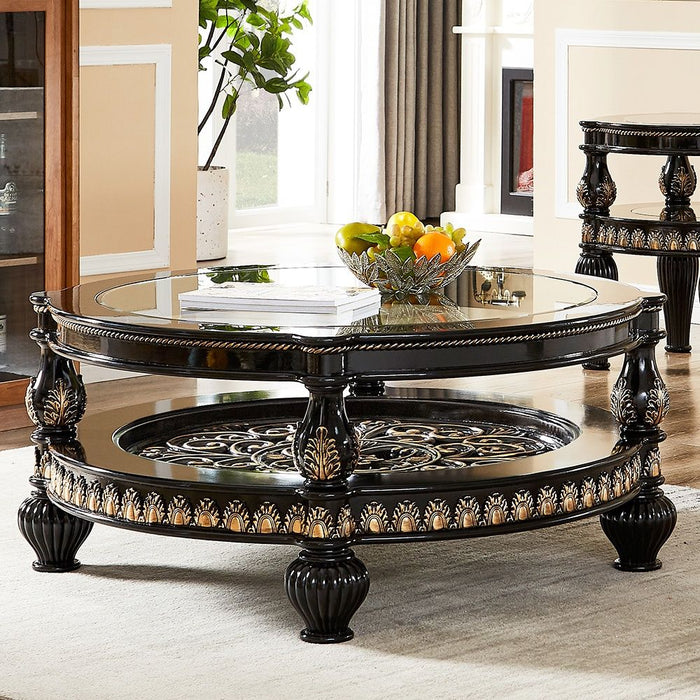 HD-1208 - Coffee Table - Black Enamel With Gold Highlights