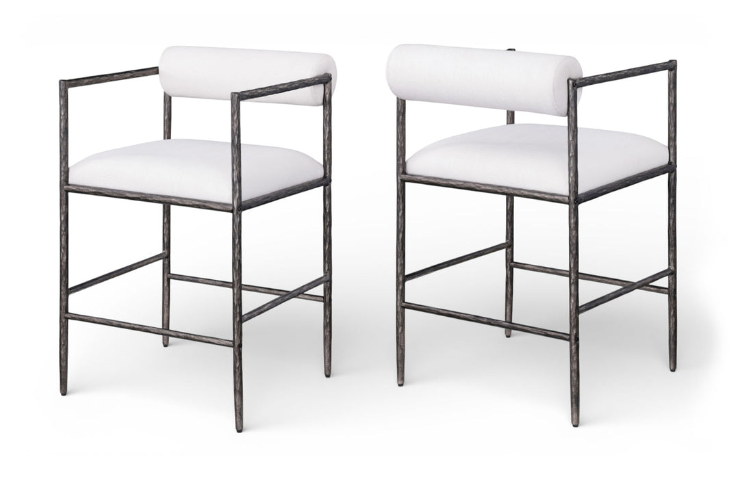 Axis - Linen Textured Cream Fabric Upholstered Counter Stool (Set of 2)