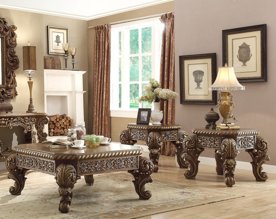 HD-8011 - 3 Piece Coffee Table Set - Antique Gold & Pefect Brown