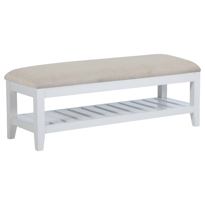 Bexhill - Upholstered Rectangular Bench with Shelf - White