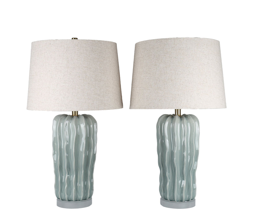 Wave Crest Ceramic & Frosted Crystal Table Lamp (Set of 2) - Glacier Blue / Frosted Crystal