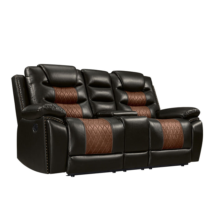 Nikko - Console Loveseat With Dual Recliners - Two Tone Brown