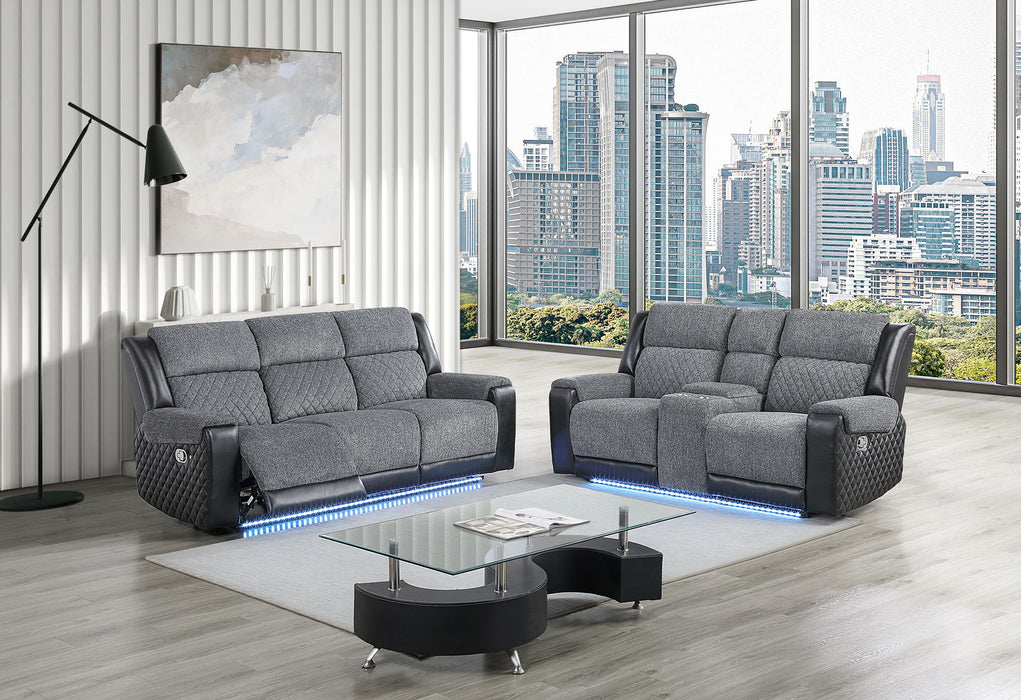 U5914/U5915 - Reclining Sofa And Console Reclining Loveseat With Immersive Sound And Blue LED - Black / Gray