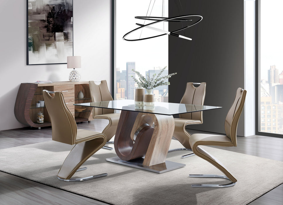D4126N - 7 Piece Dining Room Set (Dining Table And 6 Dining Chairs) - Light Brown / Oak / Silver