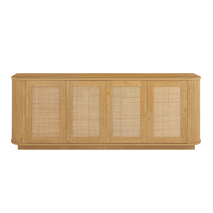 Contemporary Wave Shaped TV Stand With Rattan Doors