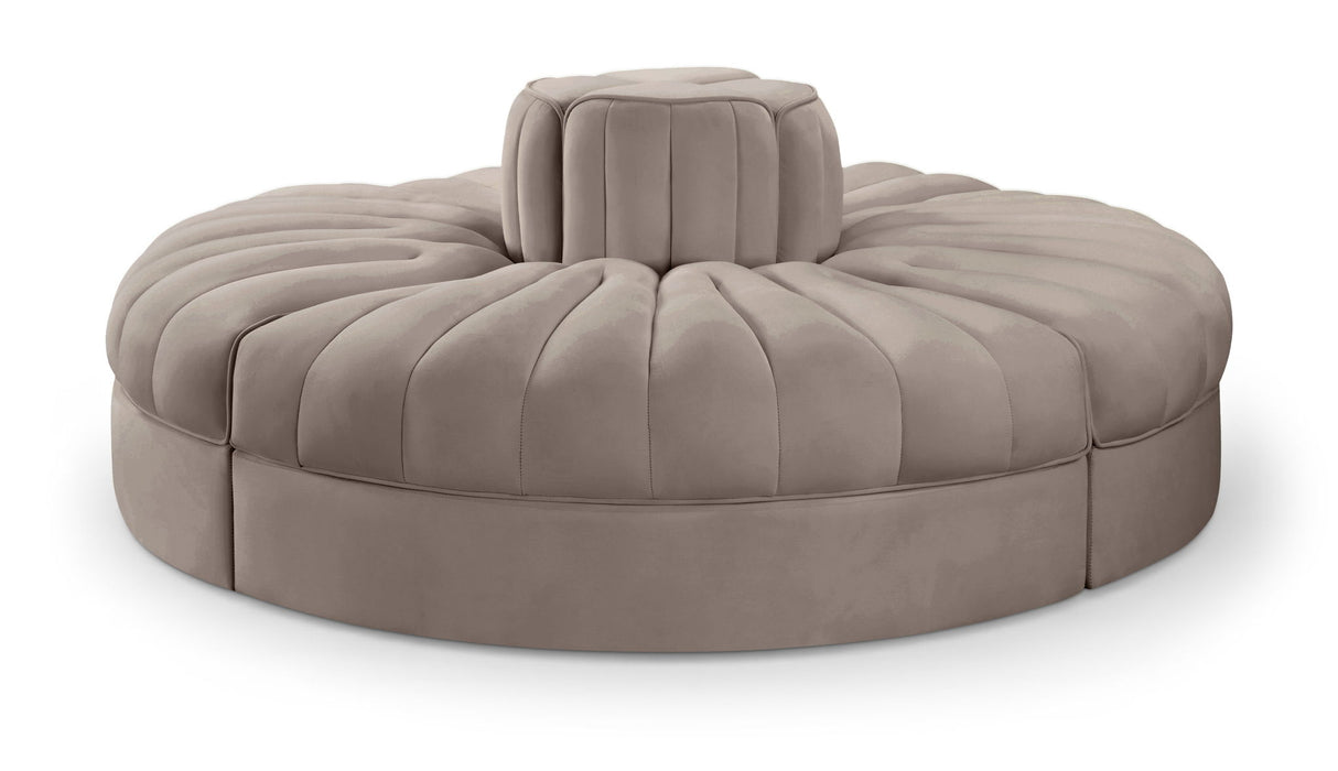 Rummi - Round Velvet Performance Fabric Upholstered 4 Piece Modular Sofa
