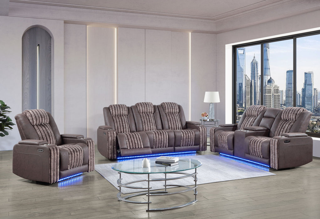 U8000 - 3 Piece Living Room Set (Power Console Reclining Loveseat, Power Reclining Sofa, Power Recliner With Power Headrest) - Brown