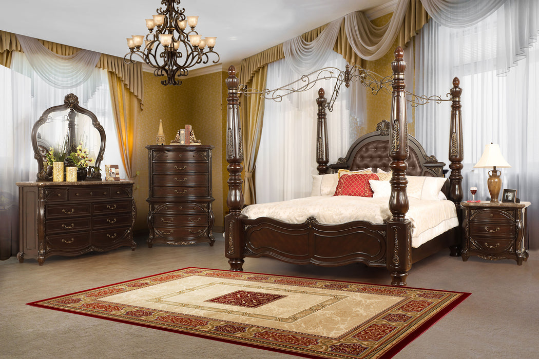 Palazzo Marina - 6/6 Eastern King Canopy 5 Piece Bedroom Set (Bed, Dresser, Mirror, Chest, Nightstand) - Cherry