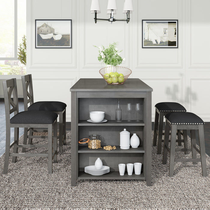 5 Pieces Counter Height Rustic Farmhouse Dining Room Wooden Bar Table Set With 2 Stools And 2 Chairs