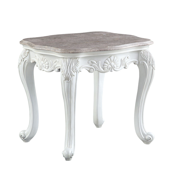 Ciddrenar - End Table - Marble Top & White Finish