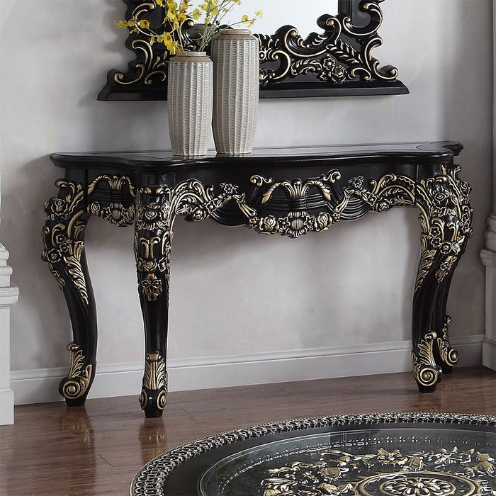 HD-328B - Console Table - Black Enamel With Gold Highlights