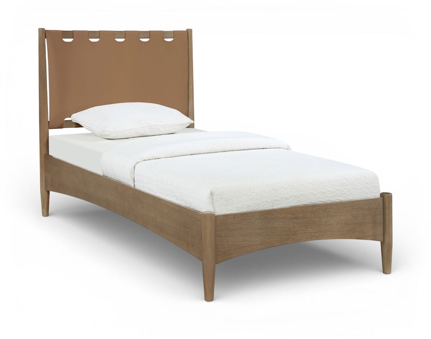 Santos - Vegan Leather Headboard And Wood Bed - Waxed Brown Frame