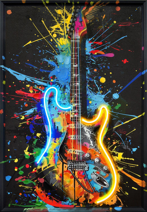 Neon Splash Guitar - 25" x 37" Framed Wall Art - Albert's Furniture (Wayne, MI)