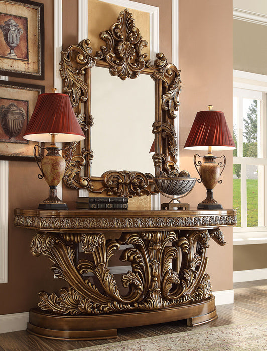 HD-8018 - Console Table - Antique Gold & Perfect Brown