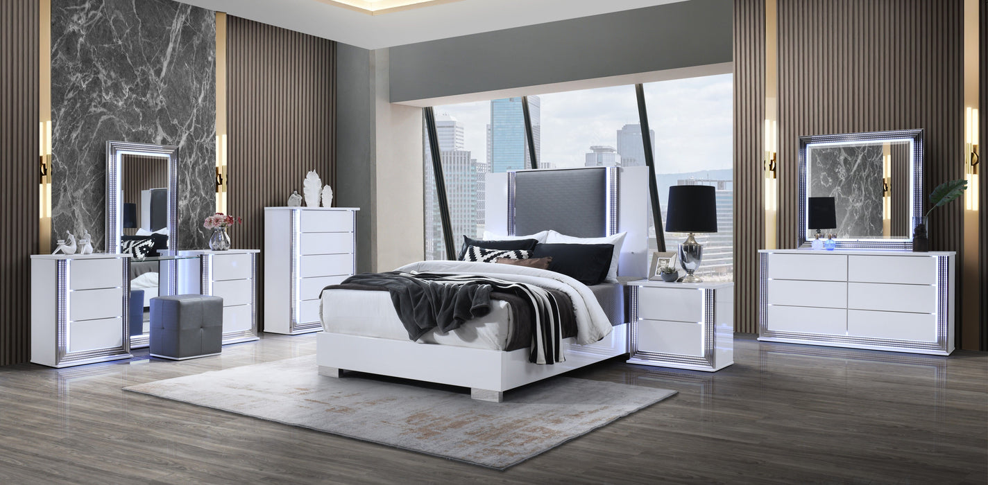 Ylime - 7 Piece Queen Bedroom Set With Vanity Set - White / Gray