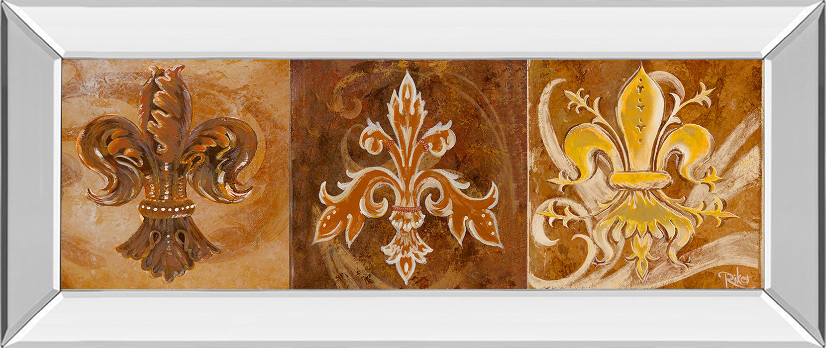 Fleur De Lis Trio Il By Thomas Riker Mirror - Framed Print Wall Art - Dark Brown