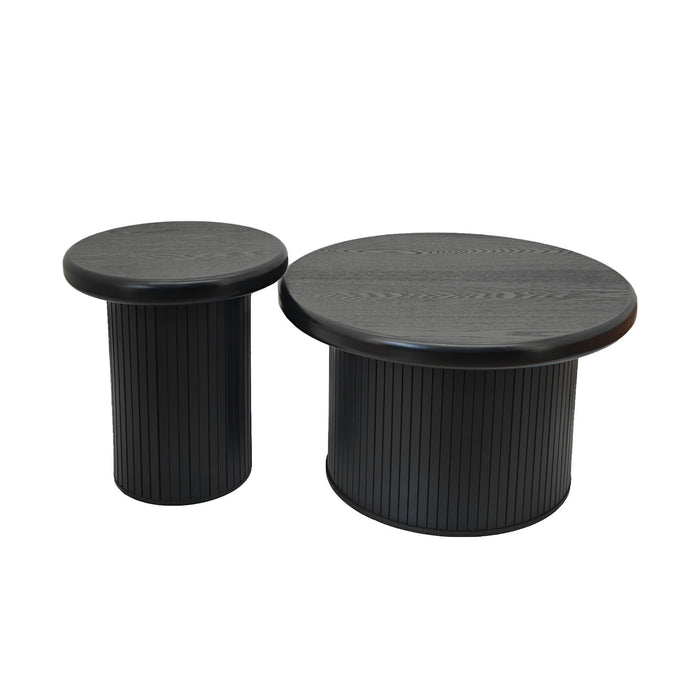 Fluted Cylinder Side Tables, Round End Tables For Living Room (Set of 2) - Black