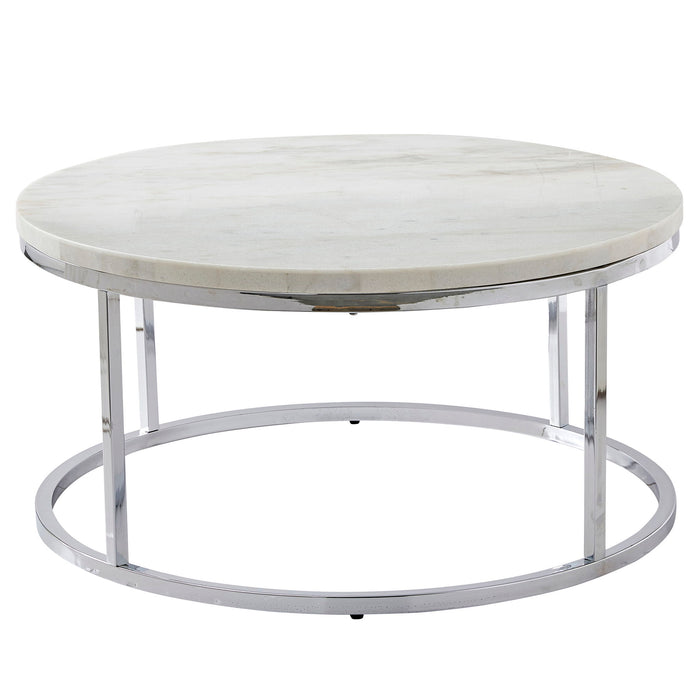 Echo - White Marble Top Round Cocktail Table - White