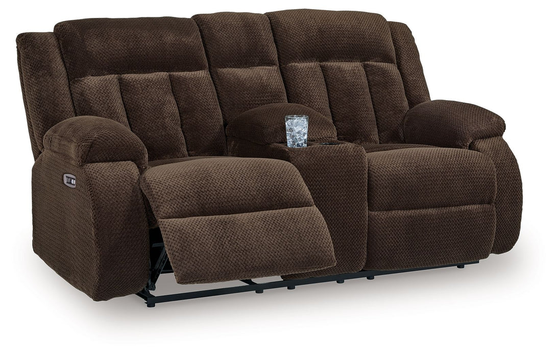 Free Wake - Double Relcining Power Loveseat With Console - Chocolate