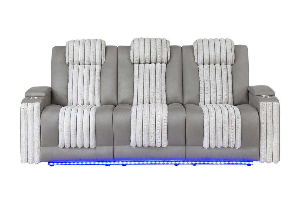 U8000 - Power Reclining Sofa With Power Headrest, Dropdown Table With Wood Trim & Reading Light & LED Light - Gray