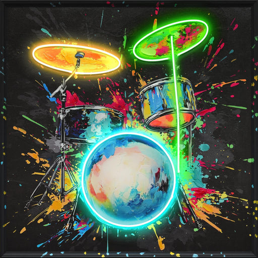 Neon Spectrum Drums - 37" x 37" Framed Wall Art - Albert's Furniture (Wayne, MI)