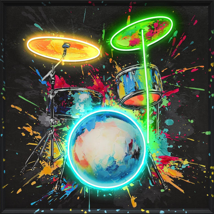 Neon Spectrum Drums - 37" x 37" Framed Wall Art - Albert's Furniture (Wayne, MI)