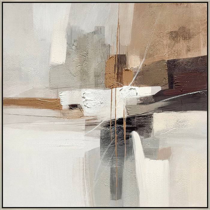 "Earthy Abstraction I" Hand-Embellished Canvas In Frame - Cream / Beige / Brown
