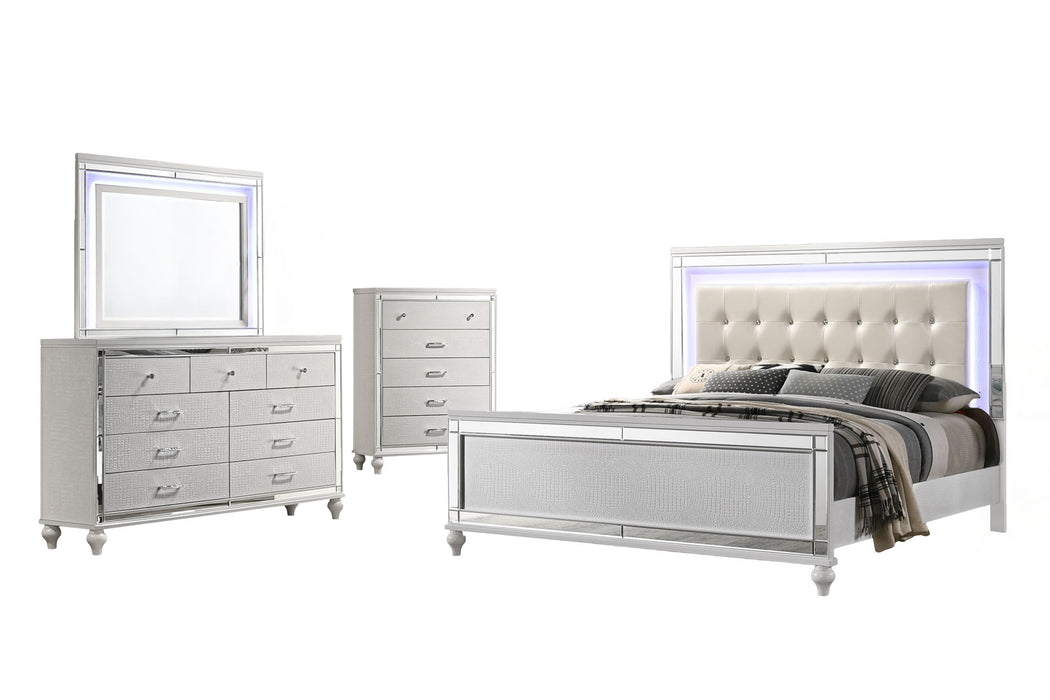 Valentino - Queen 5 Piece Bedroom Set(Bed, Dresser, Mirror, Chest) - White - Albert's Furniture (Wayne, MI)