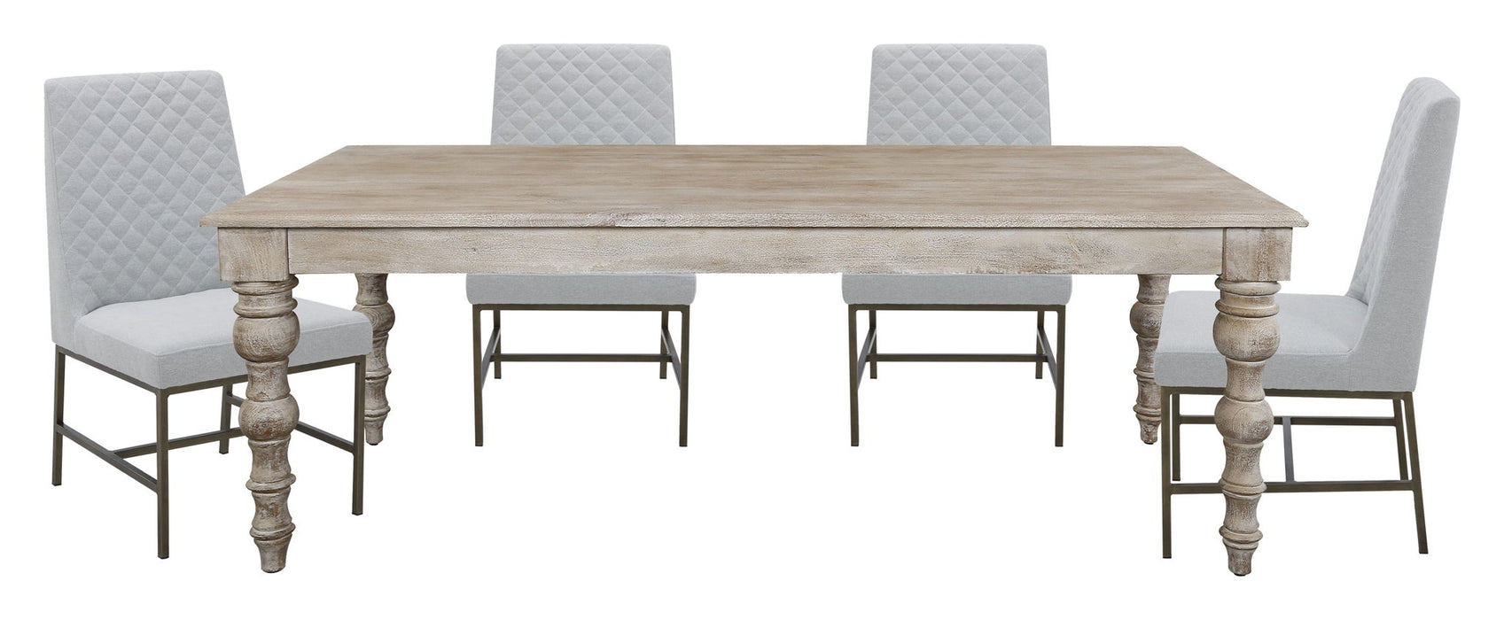 Crossings - Eden Rectangular Dining Table With 4 Upholstered Chairs - Toasted Tumbleweed & Pearl Silver
