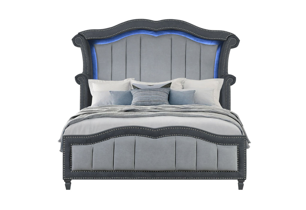 Vanna - Full Bed Headboard With LED, Slats And Wing - Dark Gray