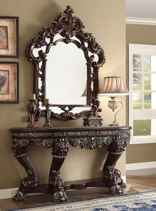 HD-8017 - Console Table - Brown Cherry With Silver Highlights