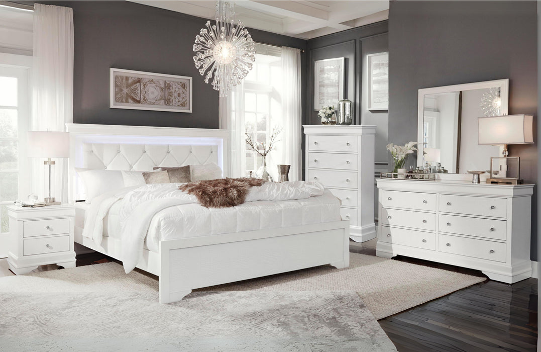 Pompei - 5 Piece Queen Bedroom Set With LED - Metallic White