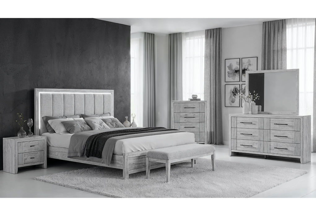 Elsie - 5 Piece King Bedroom Set - Light Grey