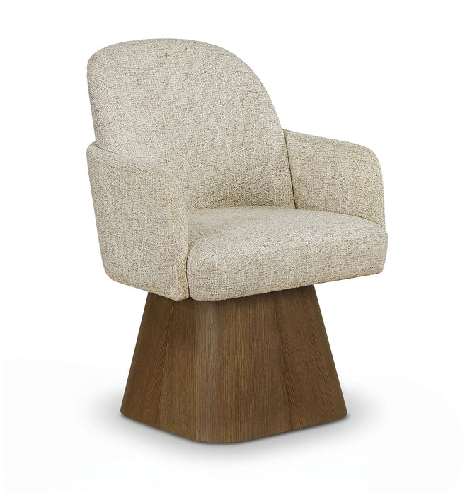 Marlowe - Linen Textured Fabric Upholstered Swivel Dining Arm Chair - Stained Brown