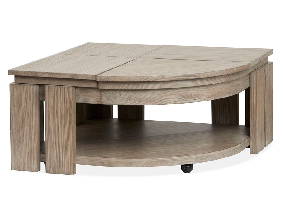 Conrad - Pie Shaped Lift Top Cocktail Table With Casters - Stone Harbor Gray