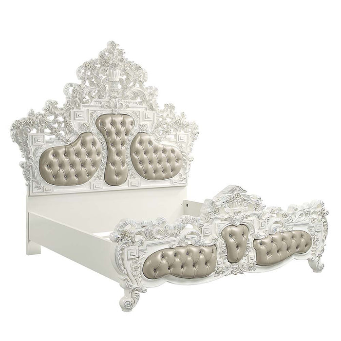 Vanaheim - Eastern King Bed - Beige PU & Antique White Finish