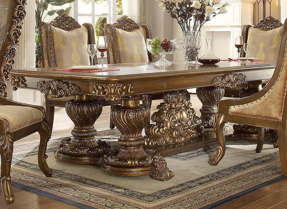 HD-8011 - Rectangular Dining Table - Antique Gold & Pefect Brown