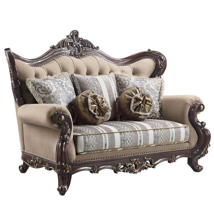 Ragnar - Loveseat - Light Brown Linen & Cherry Finish