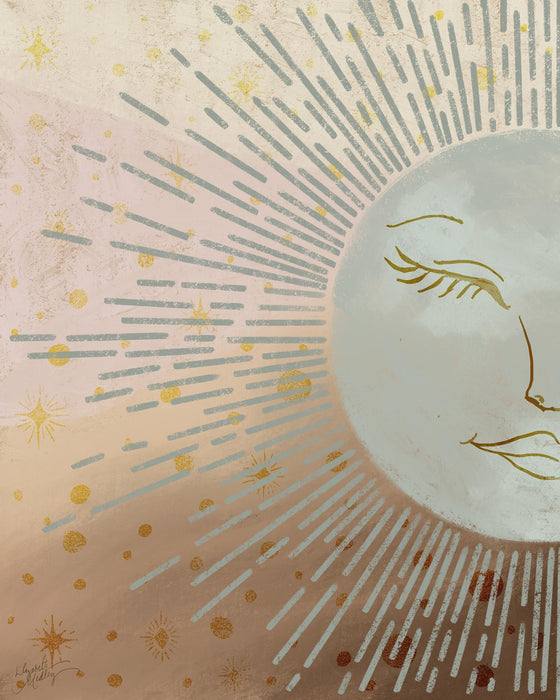 Celestial Blue Sun By Elizabeth Medley (Framed) - Light Brown