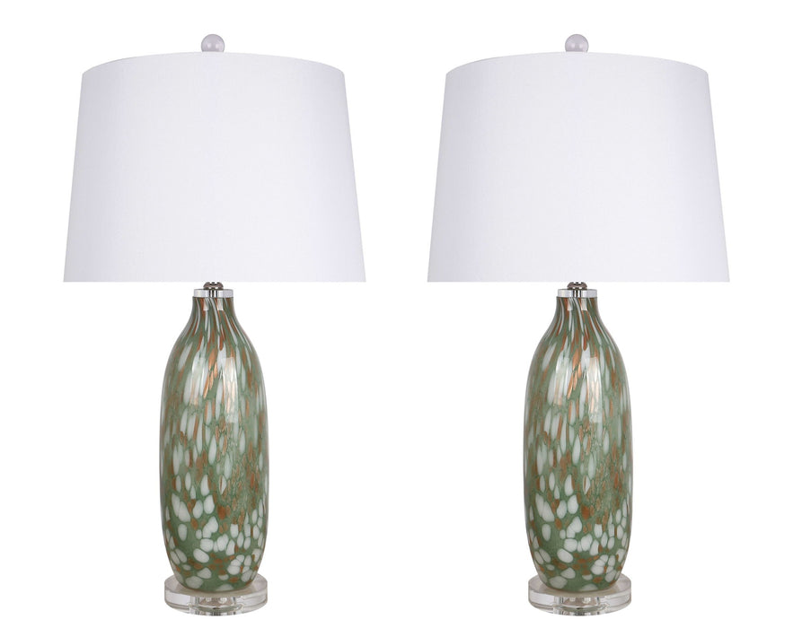 "Verdant Glow" Art Glass Table Lamp (Set of 2) - Green Art Glass