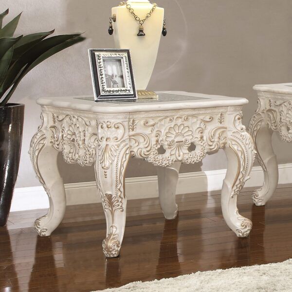 HD-998I - End Table - Ivory With Gold Highlights