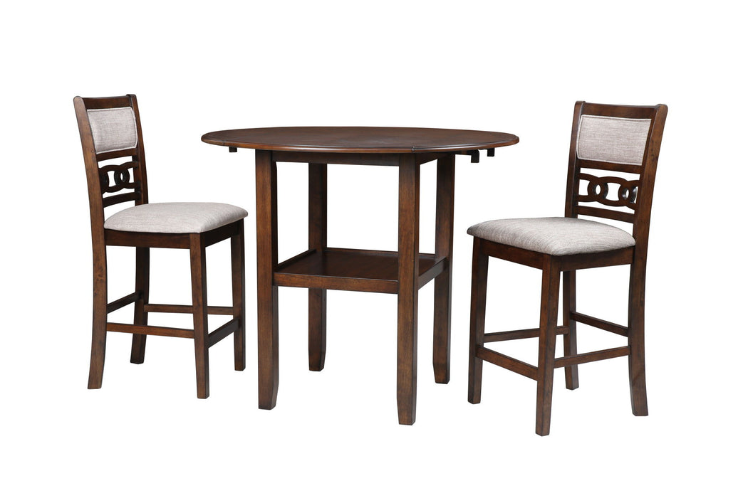 Gia - 3 Piece Dining Set (Counter Drop Leaf Table & 2 Chairs) Fabric - Cherry