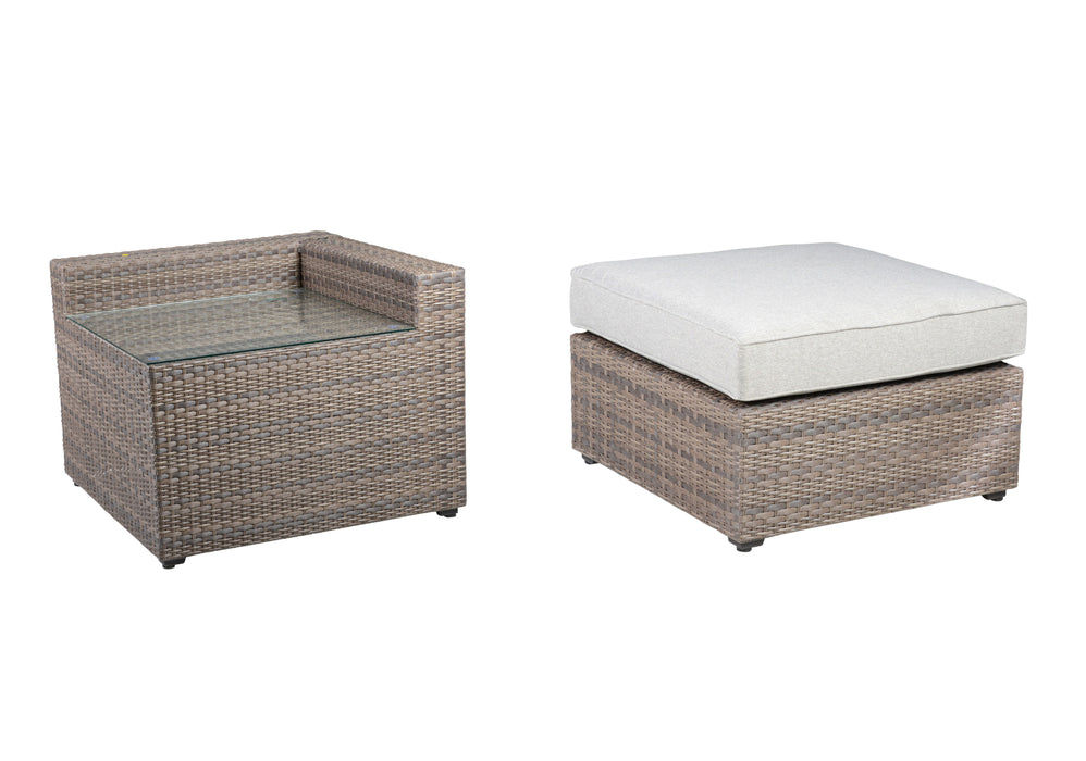 Tamyra - 2 Piece Outdoor Set (Corner Side Table & Ottoman) - Light Brown