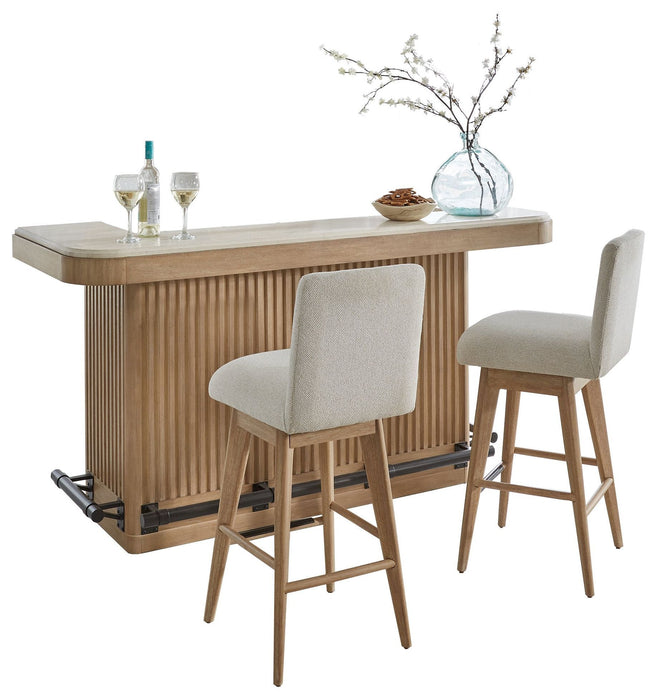 Escape - Dining 78" Bar With 2 Upholstered Swivel Barstools - Glazed Natural Oak