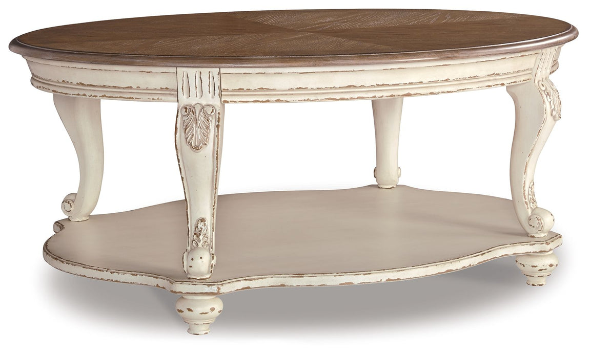 Realyn - Oval Cocktail Table - White / Brown - Albert's Furniture (Wayne, MI)