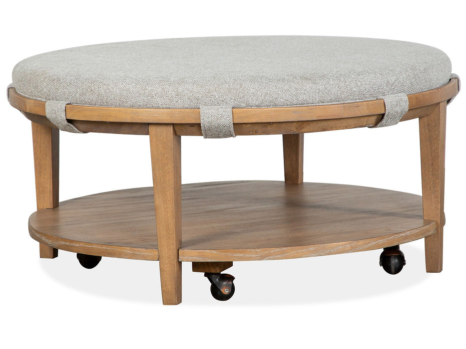Lindon - Round Cocktail Table With Upholstered Top & Casters - Albert's Furniture (Wayne, MI)