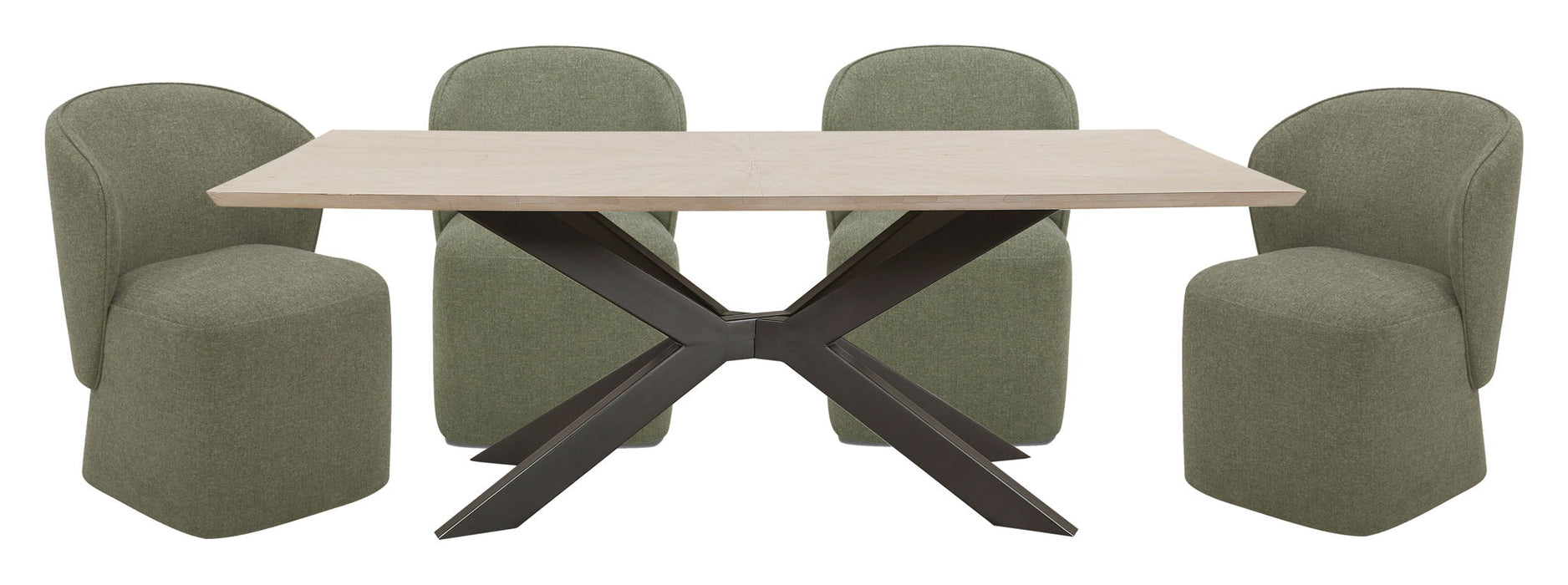 Crossings - Monaco Rectangular Dining Table With 4 Upholstered Chairs - Solid Mango / Green