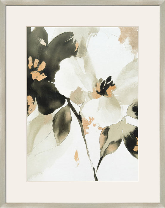 "Whispering Petals II" Framed Canvas Under Acrylic - Cream / Taupe