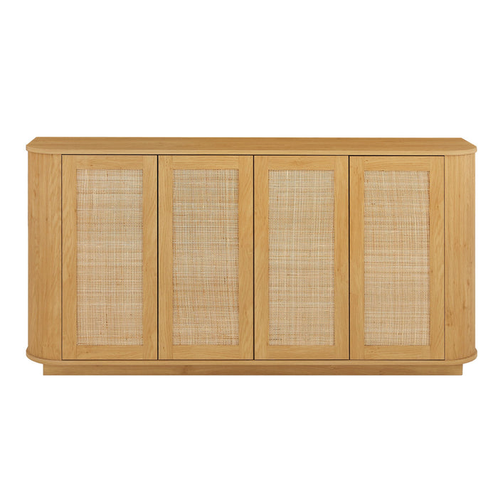 Contemporary Wave Shaped TV Stand With Rattan Doors