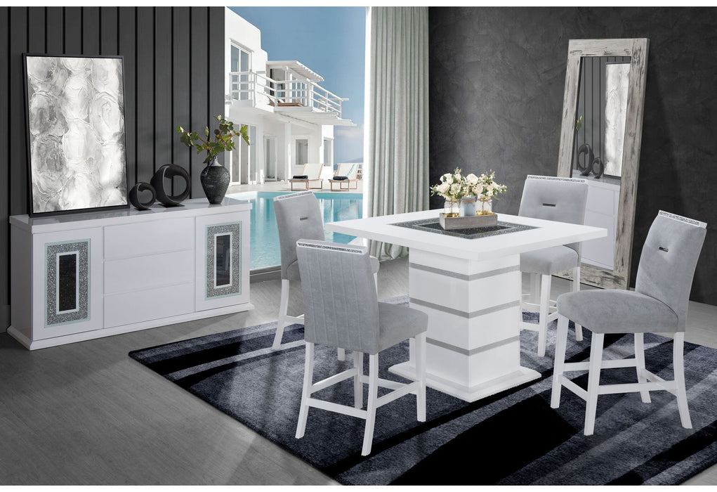 Monaco - 9 Piece Dining Room Set (Square Bar Table And 8 Bar Stools) - White - Albert's Furniture (Wayne, MI)